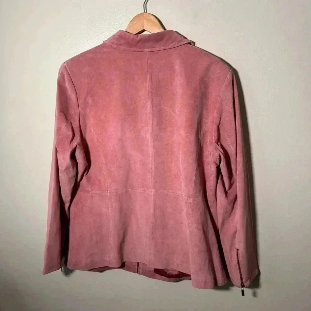 Pink suede cowgirl leather zip up jacket 1X - Picture 6 of 7